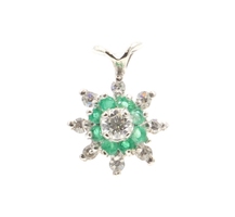 0.20 Ctw Lab-Created Emerald & Natural Diamond 14KT Gold Floral Cluster Pendant