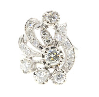 MCM 14K White Gold 1.34 ctw Round Diamond Estate Floral Women's Cocktail Ring 6g
