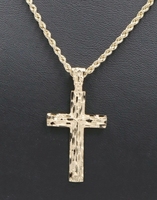 14KT 1.6" Diamond Cut Cross Pendant on 21" 14KT Yellow Gold Necklace 11.4g 