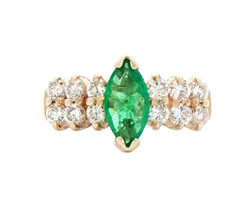 Natural 0.33 Ct Marquise Emerald & Round Diamond 14KT Yellow Gold Ring DRA 2.82g