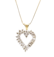 0.85 Ctw Champagne Diamond 14KT Open Heart Pendant on 14KT Herringbone Chain 18"