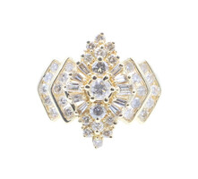 Fancy 1.20 Ctw Round & Baguette Diamond 14KT Gold Marquise Cluster Cocktail Ring