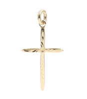 14KT Yellow Gold 1" High Shine Filigree Detailing Petite Cross Necklace Pendant 