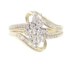 0.46 Ctw Round & Baguette Diamond 10KT Gold Illusion-Set Marquise Cluster Ring