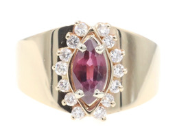 0.85 Ct Marquise Lab-Created Ruby & Natural Diamond 14KT Gold Cocktail Ring 6.2g