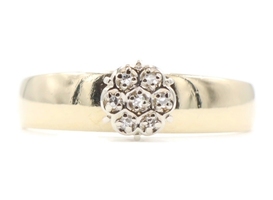 Estate 10KT Yellow Gold 0.07 ctw Round Diamond Flower Cluster Women's Ring 2.3g