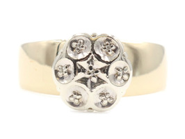 Estate 0.03 Ctw Round Diamond Cluster 10KT Two-Tone Gold Wide Band Ring by IR