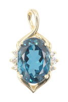 Women's 7.10 Ct London Blue Topaz & Round Diamond 14KT Gold Necklace Pendant 1"