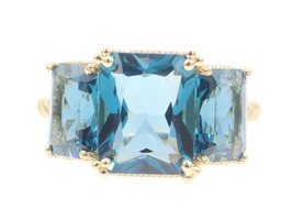 Judith Ripka 15.0 Ctw Rectangle Cut Blue Topaz 14KT Yellow Gold Rope Detail Ring