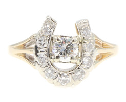 Estate 0.57 Ctw Round Cut Diamond 14KT Yellow Gold Split-Shank Horseshoe Ring HJ