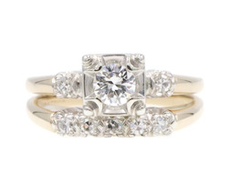 Antique-Style 0.45 Ctw Round Diamond 14KT Two-Tone Gold Soldered Wedding Set
