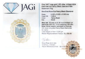 14K Rose Gold 1.51 ctw Vintage Style Oval Rose Cut Fancy Black Diamond Halo Ring