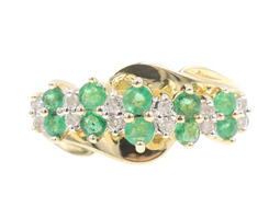 Women's Natural 0.44 Ctw Round Emerald & Diamond 14KT Yellow Gold Cluster Ring