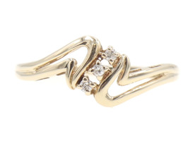 Women's Diagonal 0.04 Ctw Round Diamond 10KT Yellow Gold Swirl Bypass Ring 1.4g