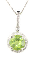 1.75 Ct Round Peridot & Diamond Halo 14KT Gold Pendant on 14KT Box Chain 26"