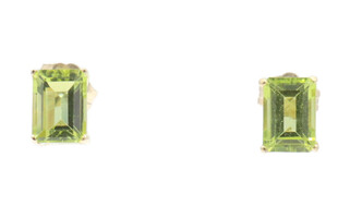 2.00 ctw Emerald Cut Green Peridot Gemstone 10KT Yellow Gold Stud Earrings 1.2g