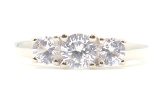 Women's Past Present Future Round Cubic Zirconia CZ 10KT White Gold Ring - 2.8g