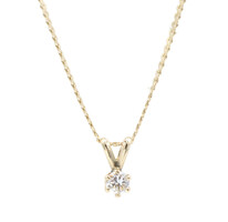 0.22 ctw Round Diamond Solitaire 14KT Yellow Gold Pendant on 16.5" Necklace 2.0g