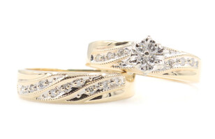 0.50 ctw Round Diamond 10KT Yellow Gold Cluster Women's Wedding Ring Set 5.7g