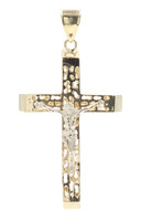 Men's Large 3.1" 10KT Yellow Gold Nugget Cut Out Crucifix Cross Pendant - 16g