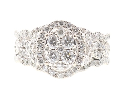 1.85 Ctw Round Diamond 14KT White Gold Oval Cluster Halo Soldered Wedding Set