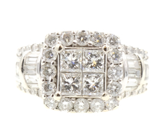3.20 ctw Princess, Baguette, and Round 14KT White Gold Cluster Engagement Ring