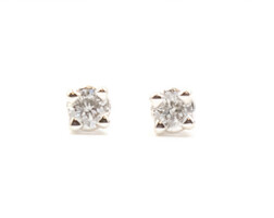 Estate 1/50 cttw Round Diamond Solitaire Stud Earrings in 14K White Gold - 0.25g