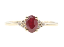 Oval 0.50 ctw Natural Ruby & 0.06 ctw Round Diamond 10KT Yellow Gold Estate Ring