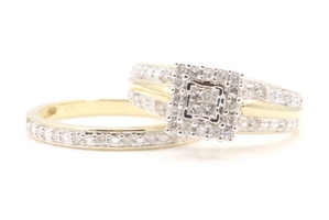 0.48 ctw Princess and Round Cut Diamond Halo 10KT Yellow Gold Wedding Ring Set