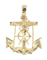 Religious Diamond-Cut 10KT Yellow Gold Anchor Crucifix Cross Pendant 1.6" - 6.1g