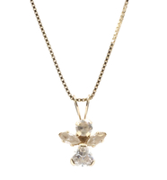 14KT Yellow Gold CZ Angel Pendant on 14KT Gold 20" 0.7mm Box Chain Necklace 1.7g
