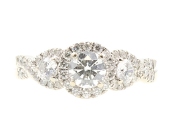 Tolkwsky Past Present Future 1.58 ctw Round Diamond Halo 14KT White Gold Ring 