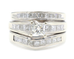 1.95 Ctw Princess Cut Diamond 14KT White Gold Soldered Wedding Ring Set PWJ 9g