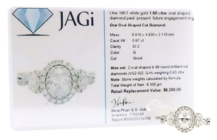 1.60 cttw Oval & Round Cut Diamond Past, Present, Future 14KT White Gold Ring 