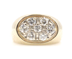 Estate 14KT Yellow Gold 1.00 ctw Round Diamond 12.2mm Oval Cluster Ring - 9.0g