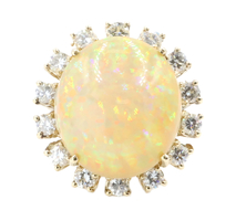 26.20 ctw Oval Cabochon Synthetic Fire Opal & Round Diamond 14K Yellow Gold Ring