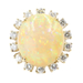 26.20 ctw Oval Cabochon Synthetic Fire Opal & Round Diamond 14K Yellow Gold Ring
