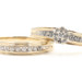 0.55 ctw Round Diamond Halo 10K Yellow Gold Channel Band Estate Wedding Ring Set