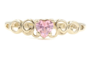 Women's 10KT Yellow Gold Pink Solitaire Heart-Cut Cubic Zirconia Ring by JCM