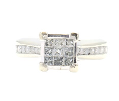 1 TW Princess & Round Diamond 10KT White Gold Square Cluster Engagement Ring ZEI