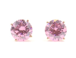 6.40 ctw Round Brilliant Cut Pink Cubic Zirconia CZ 14KT Gold Stud Earrings 