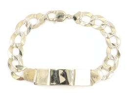 High Polish 14KT Yellow Gold Blank ID Bar Diamond-Cut Figaro Bracelet 9" - 27.7g