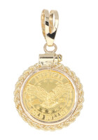 American Gold Bullion One Gram Coin in 14KT Yellow Gold Rope Bezel Pendant 2.01g