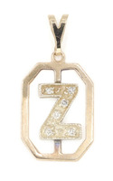 Elongated Octagon 14KT Gold & Round Diamond Accents Initial "Z" Pendant 0.9"