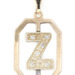Elongated Octagon 14KT Gold & Round Diamond Accents Initial "Z" Pendant 0.9"