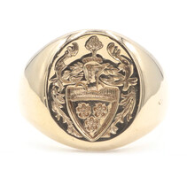 Estate 14KT Yellow Gold Coat of Arms Intaglio Oval Wax Seal Signet Ring - 18.3g