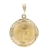 1/10oz 1999 Liberty Gold Bullion 22KT Gold Coin 14KT Yellow Gold Bezel Pendant