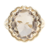 Solitaire 3.10 Ct Brown Smoky Quartz 10KT Yellow Gold Cocktail Estate Ring 3.6g
