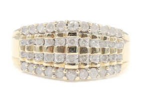Women's Tiered 1.25 Ctw Round Diamond 10KT Yellow Gold 4-Row Pyramid Ring 4.6g