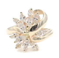 Freeform 1.70 Ctw Marquise Diamond 14KT Yellow Gold Cluster Cocktail Ring 5.38g